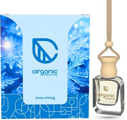 Airganic Aroma Swing - Snow Smog |Essential Oils in Glass Bottle with Wooden Diffuser Lid Car Freshener Diffuser Aroma Swing - Snow Smog - 10 ml |Aroma with Essential Oils in Glass Bottle with Wooden Diffuser Lid|Car Freshners|Premium Car perfume| Car Hanging Accessories| Car Accessories Interior