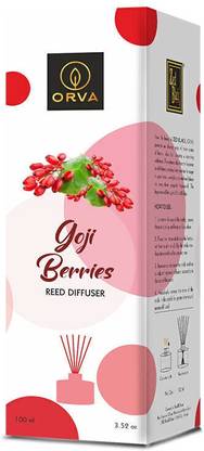 ORVA GOJI BERRIES Reed Diffuser Fragrance includes Diffuser Oil (6Rattan Stick Free) Diffuser, Diffuser Set GOJI BERRIES Reed Diffuser Fragrance for Home, Workplace, Enclosed Spaces | 100ml | Includes 6 Rattan Sticks Free | Pack of 1 | Stress Relief | Mood Enhancer