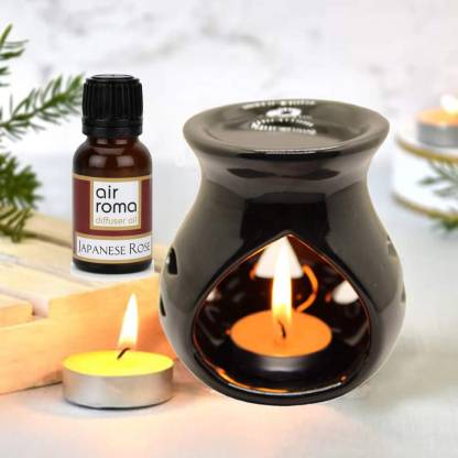 Airroma Black Diffuser Set with Japanese Rose 10ml oil and 2pcs Candle Diffuser Set, Diffuser, Aroma Oil