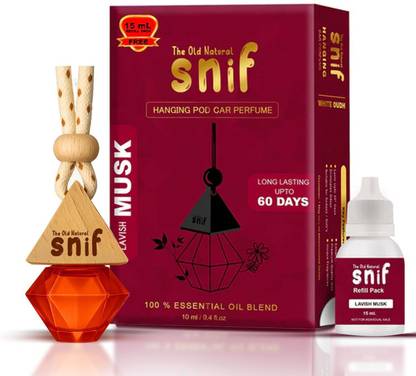 The Old Natural Lavish Musk Car Freshener Diffuser Snif Diamond Hanging Car Perfume | Car Air Freshener with Refill Pack (Lavish Musk 10ml + 15ml Refill Pack)