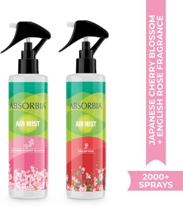 ABSORBIA English Rose & Japanese Cherry blosoom Car Freshener Spray English rose and Japanese cherry blossom Air Freshener spray, Pack of 2,