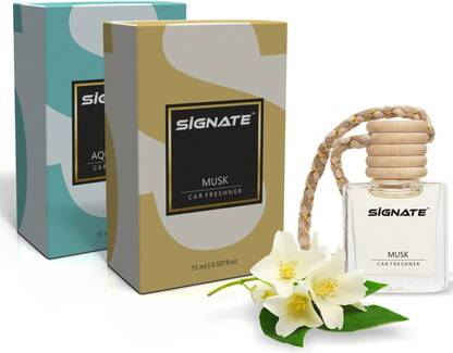 Signate Musk, Aqua Lotus Aroma Oil Car Air Freshener, Long-Lasting | Hanging Scented Perfume | Odor Eliminator for Cars, Office, Home