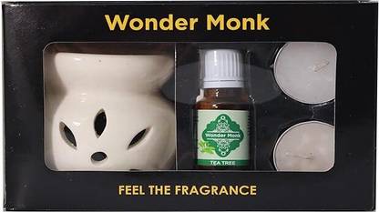 Wonder Monk Candle, Tea Tree Diffuser Set Candle Diffuser Gift Set with Tealight Candles || HomeDecor || Diffuser Set || Tealight || Candles, White (Tea Tree 10ML)