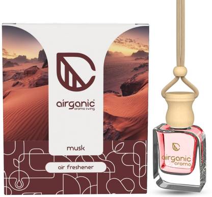 Airganic Swing Prime Car Perfume Hanging Pod | Musk Fragrance Car Freshener Diffuser Swing Prime Car Perfume Hanging Pod |10 ML | Musk Fragrance Car Air Freshener |Natural Essential Fragrance Oils in Glass Bottle with Wooden Diffuser Lid |Last Upto 60 Days