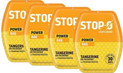 Lia Stop-O Air Freshener Power Bag Combo with Fragrance Boosters, Tangerine Gel 40g Pack of 4 Gel Power Bag