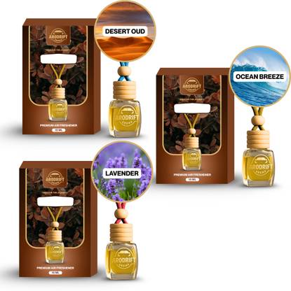 AroDrift Desert Oud, Ocean Breeze, Lavender Aroma Oil, Diffuser Set, Refill Premium Hanging Car Perfume Combo 15ml X 3 –Desert Oud, Ocean Breeze, Lavender – Long-Lasting Fragrance