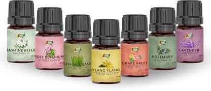 7Fresh Fragrance Oil Combo Pack of 7x10 ml / Essential Oil /Diffuser /Potpourri Aroma Oil Fragrance Oil Combo Pack of 7x10 ml (JASMINE BELLA+ROSE GERANIUM+LEMONGRASS+YLANG YLANG+GRAPEFRUIT+ROSEMARY+LAVENDER) With Dropper/ Essential Oil / Diffuser Aroma Oil /Potpourri Oil