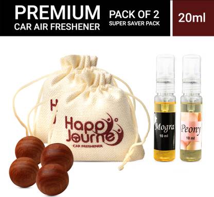 HAPPY JOURNEY Potli Jute Bag, Hanging, Car Perfume, Car/Home/Office/Bathroom, Mogra + Peony Spray, Blocks, Aroma Oil Car Air Freshener