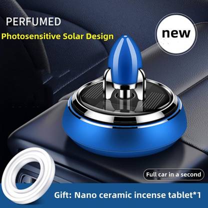 WLEWORLDLOOKENTERPRISES ™Blue Car Air Freshener Solar Power Spinning Rocket Diffuser Cool Aircraft Car Freshener Diffuser Dashboard Aroma Alloy Purifier Auto Perfume