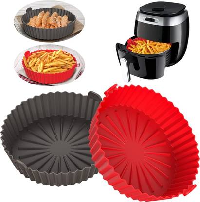 SCIVER Air-Red-Grey Silicone Baking Tray Accessories with Ear Handles(Pack of 2) Air Fryer