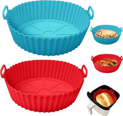 K.B.SALES 2 Pack Air Fryer Silicone Baskets for 3 to 6 Qt, Reusable Air Fryer Liners Round Air Fryer