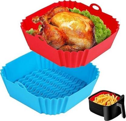 KRIVTEJ Square Reusable Silicone Air Fryer Liners Bowls, Square Washable Dishwasher Safe Air Fryer