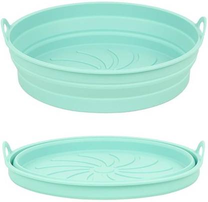 KESHUENTERPRISE Non-Stick Silicone Basket for Hot Air Fryer (sky blue/ pack of 2) Air Fryer