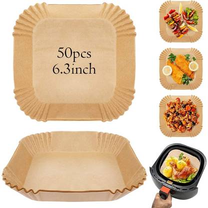 HASTHIP 50Pcs 6.3 Inch Disposable Paper Liners Oil Proof Baking Cooking Roasting Sheet Air Fryer