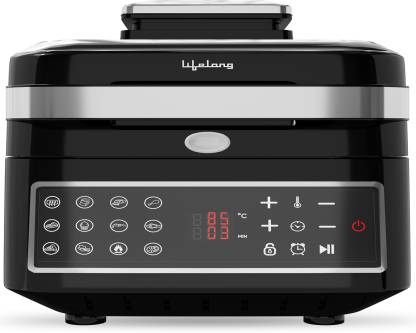 Lifelong LLHFG922 1400W with Hot Air Circulation Technology with Timer Selection & Adjustable Temperature Control | True Digital |12 Preset Menu |Uses upto 90% Less Oil |Barbeque, Fry, Grill, Roast, Reheat & Bake (Black) Air Fryer  (7 L)