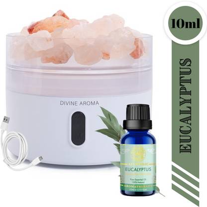 Divine Aroma White Ultrasonic Aroma Diffuser & Eucalyptus Pure Essential Oil Diffuser Set Portable Room Air Purifier