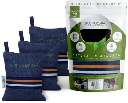 Dr. CHARCOAL Car Air Purifier Bag to remove Bad Smell & Moisture (Modish Neel, 200g x 3) Portable Car Air Purifier