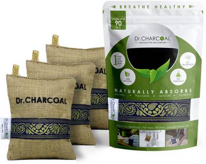 Dr. CHARCOAL Car Air Purifier Bag to remove Bad Smell & Moisture (Classic Khaki, 200g x 3) Portable Car Air Purifier