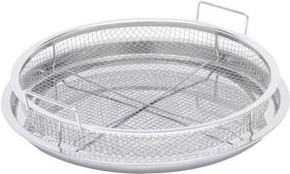 Gyanadh Air Fryer Basket for Oven,2 Pieces Set Round Silver Mesh Basket Airfryer Grill Pan