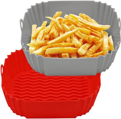 Smoothen Air Fryer Liners Square Silicone Basket Baking Tray Pot with Ear Handles 2-Pack Airfryer Grill Pan