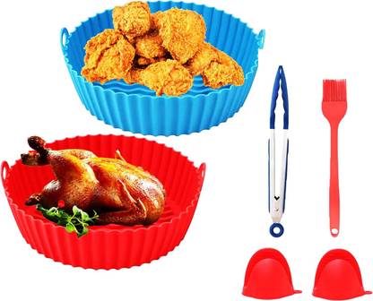 VALTUJA Silicone Baking Accessories with Ear Handles with Cleaning Brush Airfryer Tray