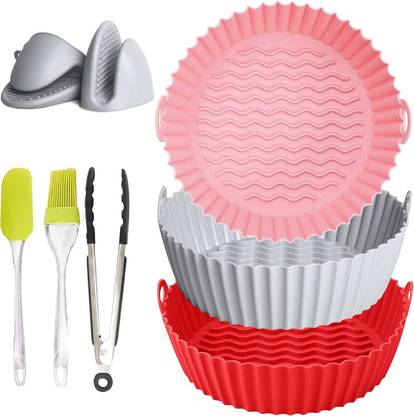 MINITUL 3 Pack Silicone Air Fryer, Oven Mitts, Basting Brush and Tongs Airfryer Tray