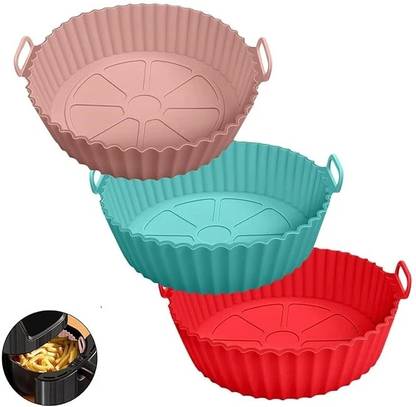 ABlue Clipper 8 in Silicone Air Fryer Reusable Non-Stick Oven Basket with Ear Handles-3PCS Airfryer Tray
