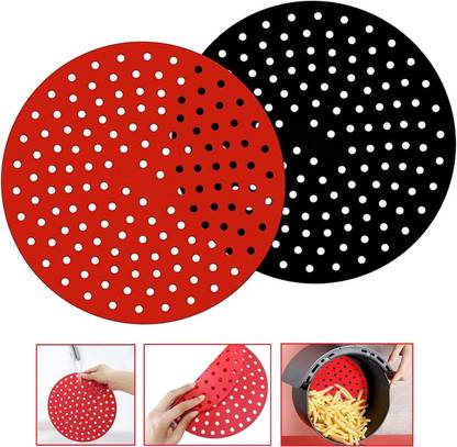 Bakeazy RA060-8 Inch Round Silicone Air Fryer Liners Reusable Air Fryer Mats Oven Baking Airfryer Tray