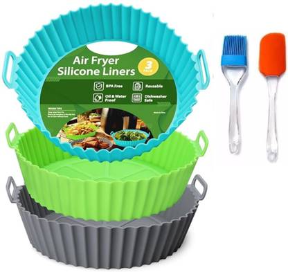 Seseno Pack of 3 From Fryer to Oven: Baking Silicone Tray with Oil Brush And Spatula Airfryer Tray