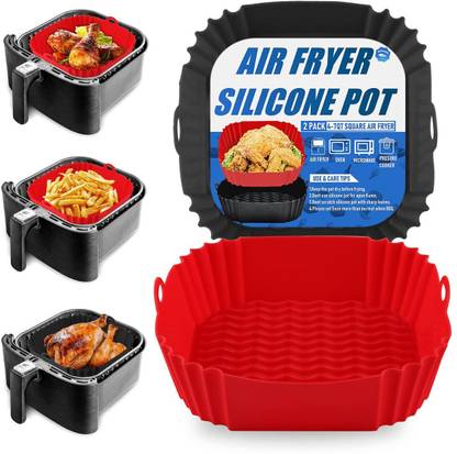 ZORIADA Silicone Air Fryer Liners Reusable Non-Stick AirFryer Pot Food-Grade Accessories Airfryer Tray
