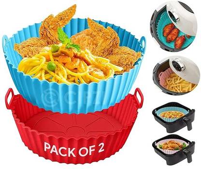 Kaito Pack of 2 red and blue Silicone Tray for Roasting Veggies Airfryer Tray