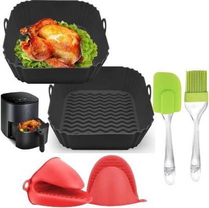ZOVISU Square Air Fryer Liners Silicone 2-Pack, Reusable Silicone Air Fryer Basket Airfryer Tray