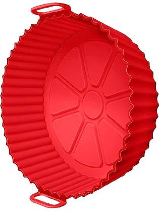 nestora Air Fryer Basket Reusable Baking Liners with handles Silicone Round 8 Inch Airfryer Tray