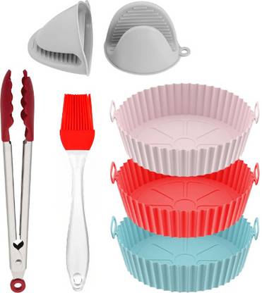 MINITUL Air Fryer Liners Reusable round po3 with brush ,oven mitteand tongs Airfryer Tray