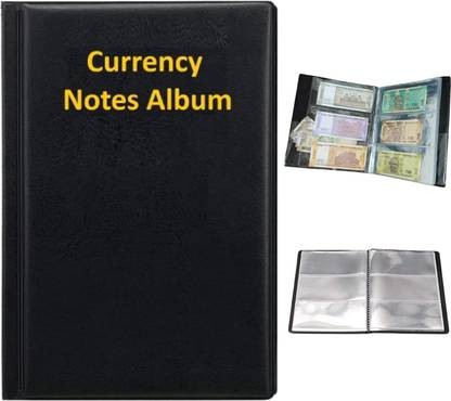 Speny Leather Currency Album for notes (90 pockets)- Fits Big Currency Notes - Black Album