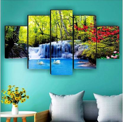 SNDArt Natural Waterfall 5 Panel MDF Painting Digital Reprint_A219 Album