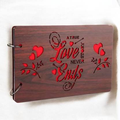 Mishtukocrafts Photo Album Wooden Engraved Diary File Scrap book Large Album