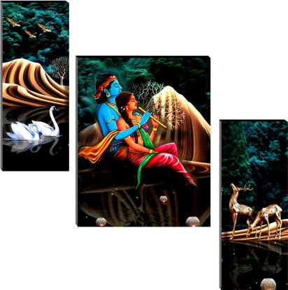 SNDArt Set Of 3 Uv Textured Radha Krishna Wall Paintings For Home Décor_A166 Album