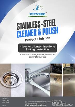 VITSZEECARE Stainless steel Cleaner 1L Polish liquid Spray, Removes Grease Tough Dirt