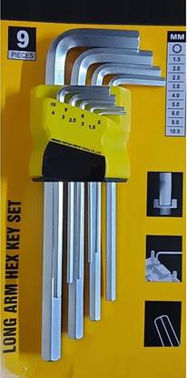 HIGH QLTY 9PC Long Arm Of Sizes 1.5, 2, 2.5, 3, 4, 5, 6, 8, 10mm Hex Allen Key Set