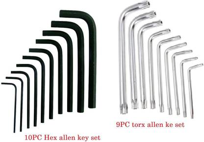 Inditrust 10 Pieces Hex Allen Key & 9 Pieces Torx Allen key set Wrench L Shape Repair Tool Set Allen Key Set Allen Key Set