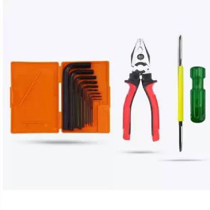 Tools India 9Pcs Hex Allen Key Kit with 2in1 Screwdriver and 8" Plier Allen Key Set