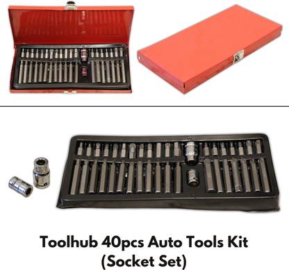 Toolhub 40Pcs Hex/Torx Set | Garage Tools Equipment For Auto Repair, 1/2'' 3/8'' Adaptor Socket Set