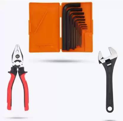 Tools India 9Pcs Hex Allen Key Kit with 8 Inch Adjustable Wrench, 8" Plier Allen Key Set