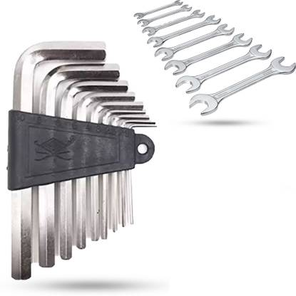 Hillgrove HGCM484M1 Hex Allen Key with 8Pcs Double Open End Wrench Set Bolt Spanner Tool Allen Key Set