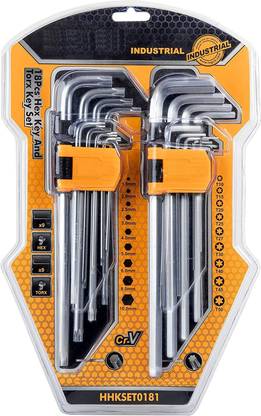 GSK Cut Hex Key Wrench Torx Wrench Set L-Shaped Wrench, Set of 18, Hex & Torx Wrench Set Allen Key Set