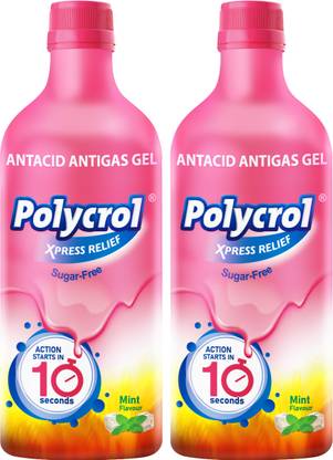Polycrol Xpress Relief Antacid Gel for Acidity, Sugar-Free, Mint Flavor Liquid