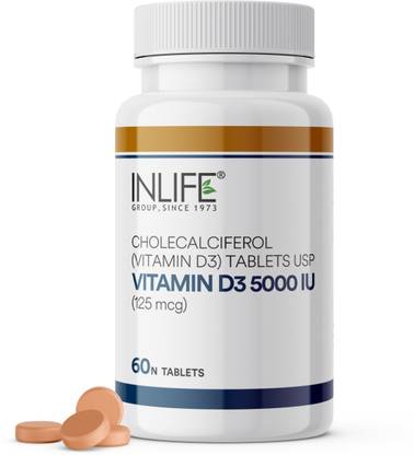 INLIFE Cholecalciferol (Vitamin D3) 5000IU(125 mcg) Tablets