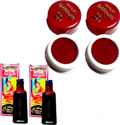 Bhagyashree Alta (red) pack of 2 each 50 ml, maroon powder sindoor pack of 2 each 20 gm Alta