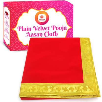 Bhakti Lehar ( Size: 1/2 Meter ) Large Size Long Velvet Red Pooja Aasan Chowki Altar Cloth